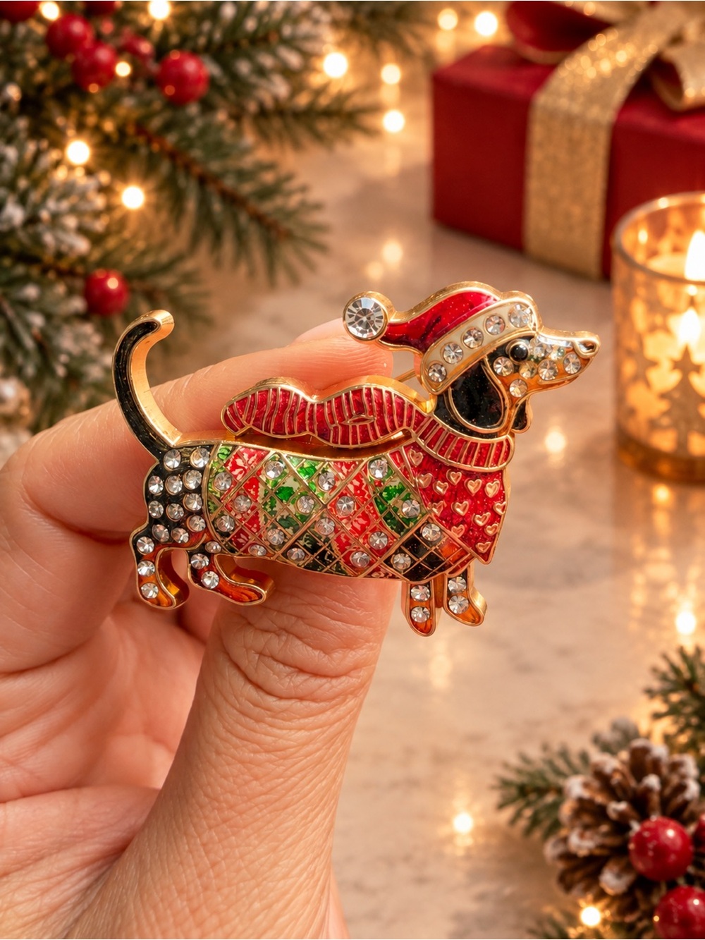 Cute Red Dachshund Dog Brooch Pin